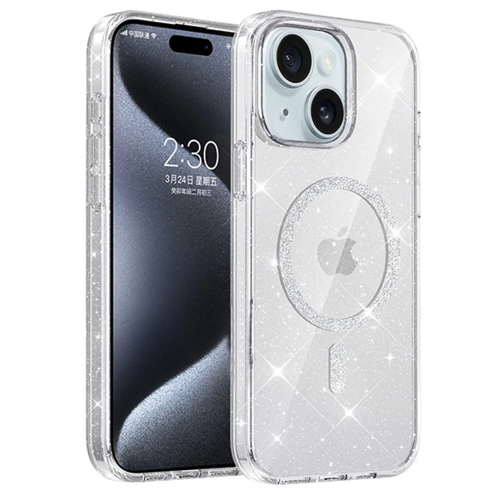 Etui TPU Eclipse Sparkle (MagFit) do Apple iPhone 15 (6.1"), Clear, TPU