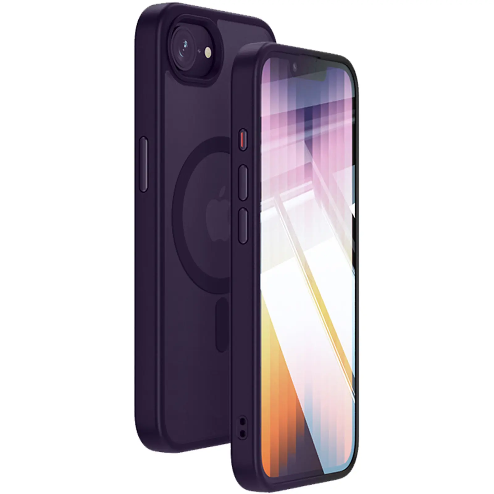 Case Colorful Metal Buttons MagSafe for Apple iPhone 16e (6.1"), Dark Purple, TPU+PC