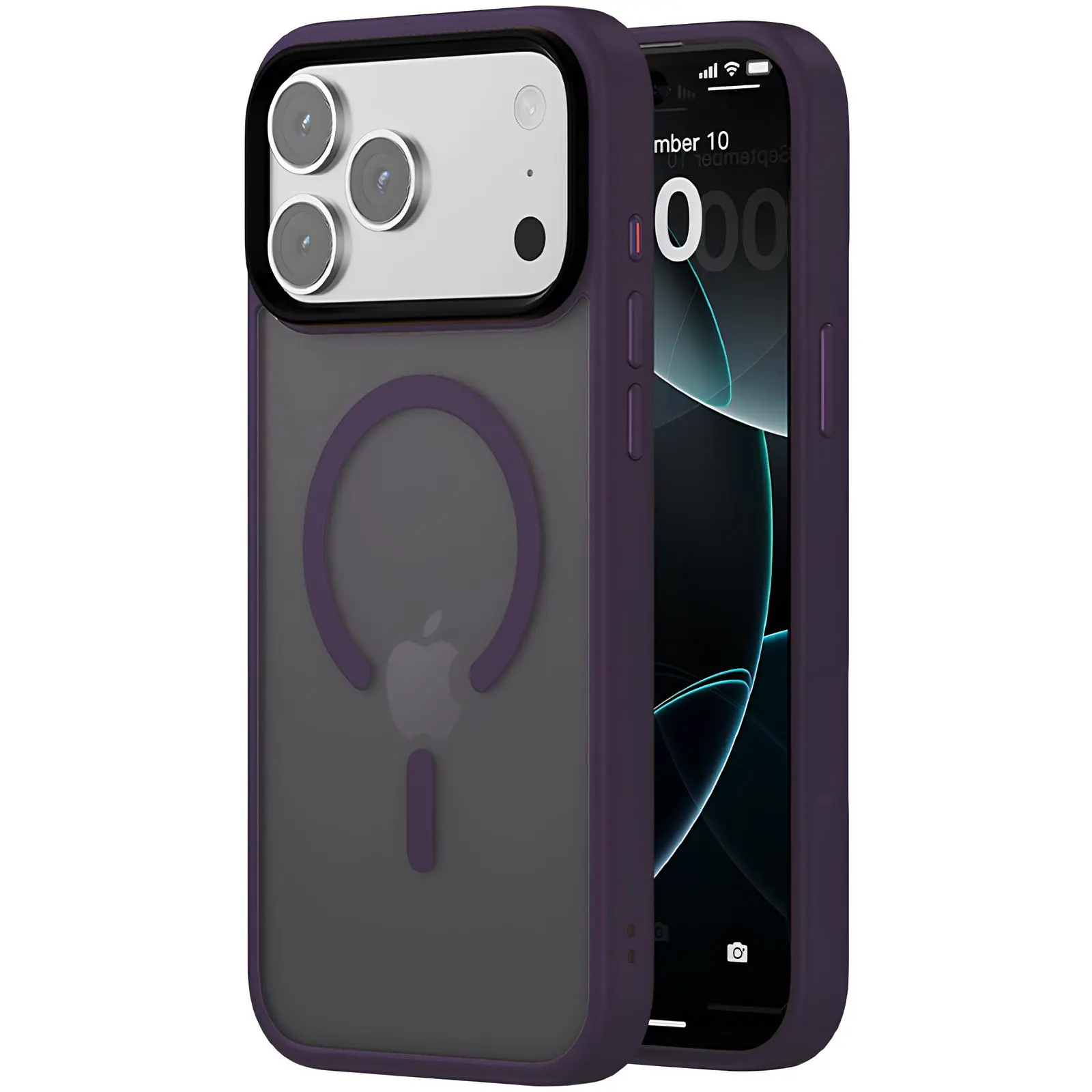 Case Colorful Metal Buttons MagSafe for Apple iPhone 17 Pro Max (6.9"), Dark Purple, TPU+PC