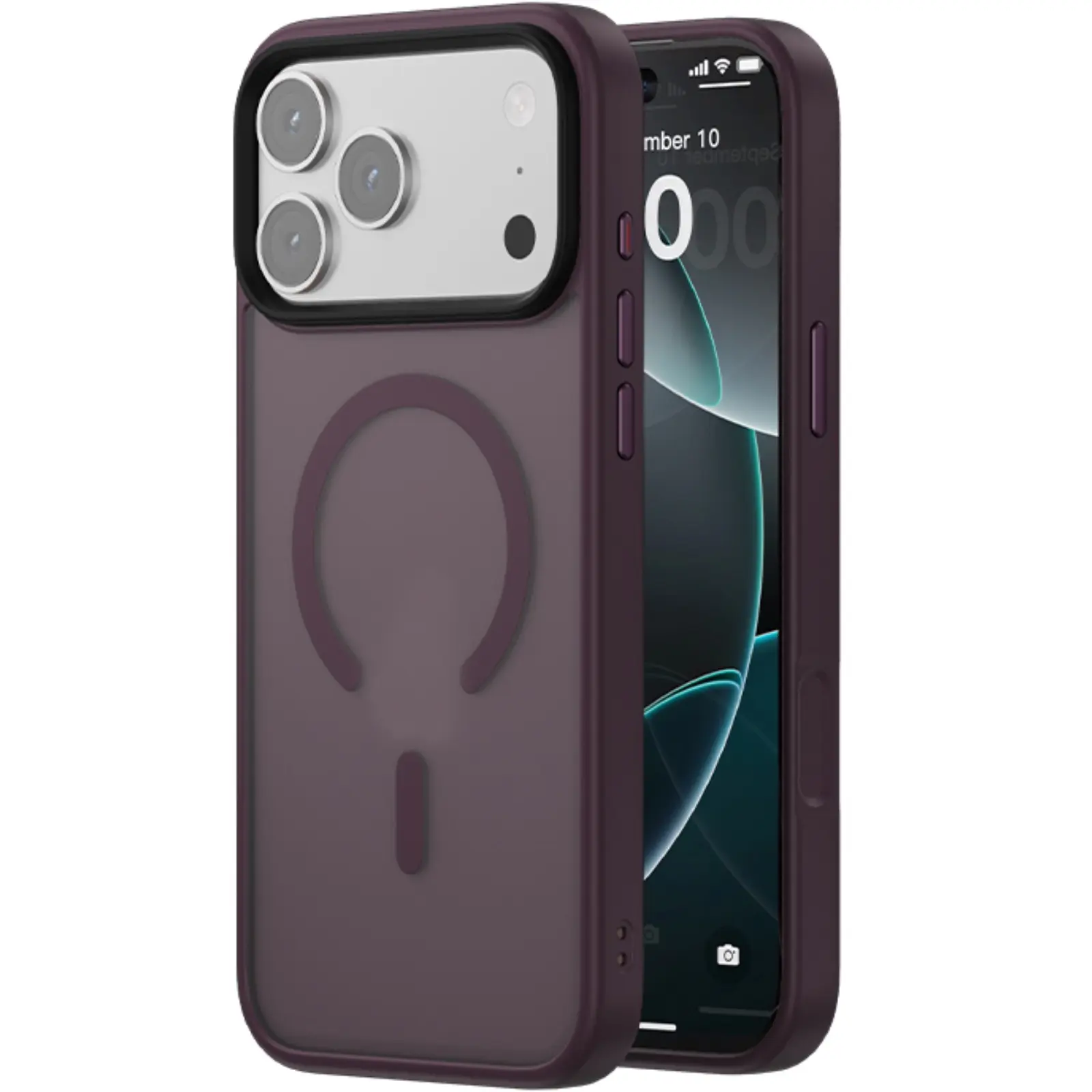 Case Colorful Metal Buttons MagSafe for Apple iPhone 17 Pro Max / 18 Pro Max (6.9"), Deep Cherry, TPU+PC