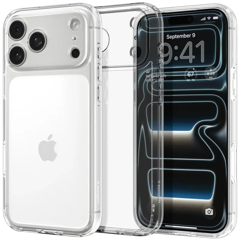 Case SPIGEN ULTRA HYBRID for Apple iPhone 17 Pro / 18 Pro (6.3"), Crystal Clear, TPU+PC