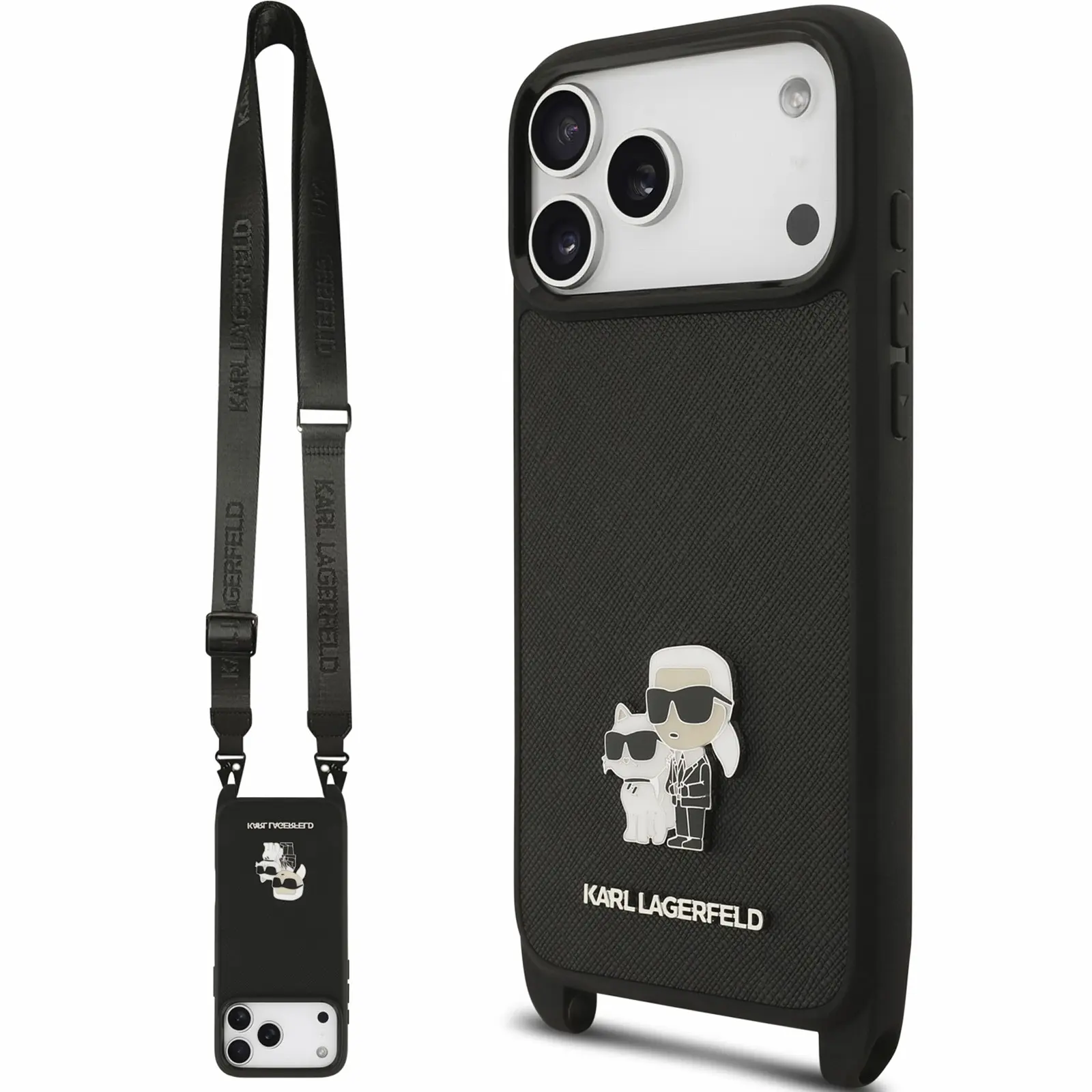 Etui Karl Lagerfeld Saffiano Crossbody Strap do Apple iPhone 17 Pro / 18 Pro, Black, Sztuczna skóra
