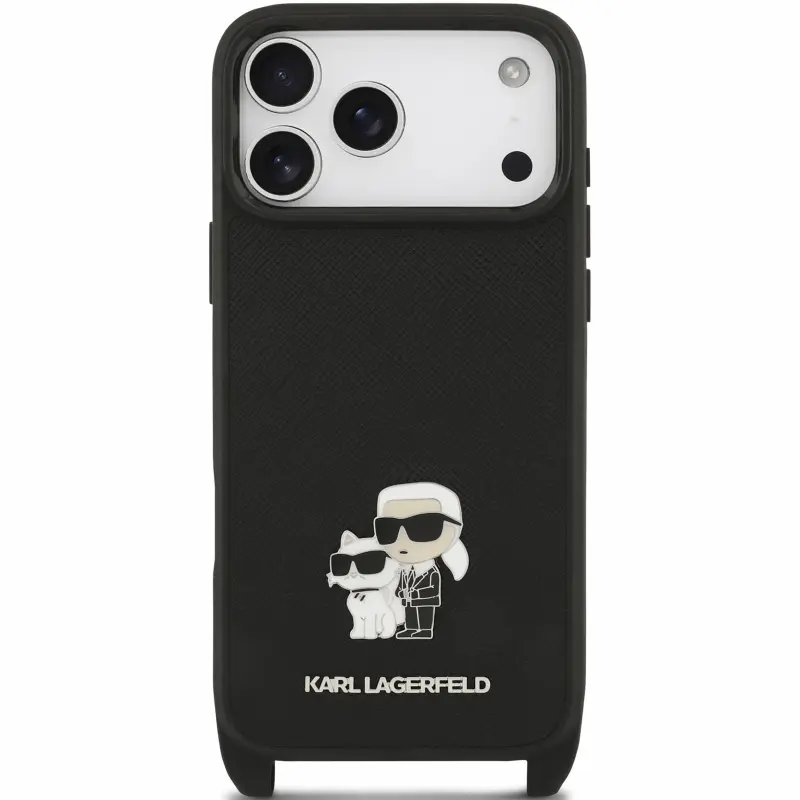 Case Karl Lagerfeld Saffiano Crossbody Strap for Apple iPhone 17 Pro Max / 18 Pro Max, Black 3, Faux leather