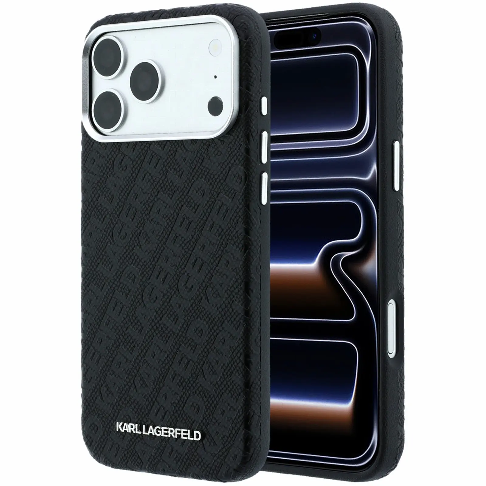 Case Karl Lagerfeld Grained Allover Semi Wrap Magsafe for Apple iPhone 17 Pro / 18 Pro, Black, Faux leather