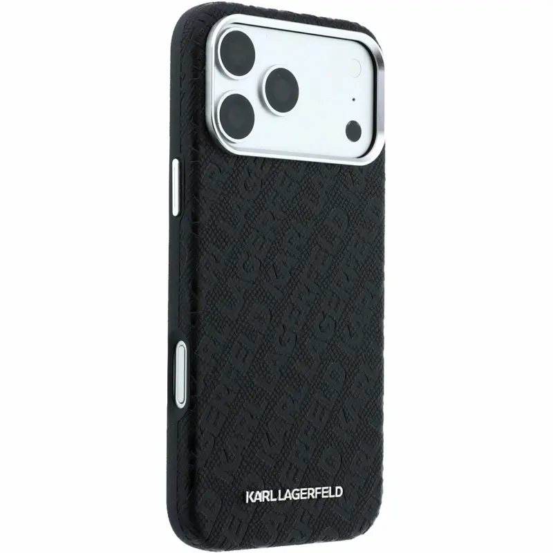 Case Karl Lagerfeld Grained Allover Semi Wrap Magsafe for Apple iPhone 17 Pro / 18 Pro, Black 2, Faux leather
