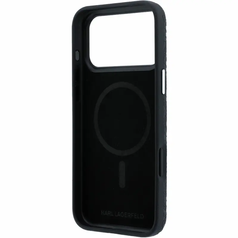 Case Karl Lagerfeld Grained Allover Semi Wrap Magsafe for Apple iPhone 17 Pro / 18 Pro, Black 3, Faux leather