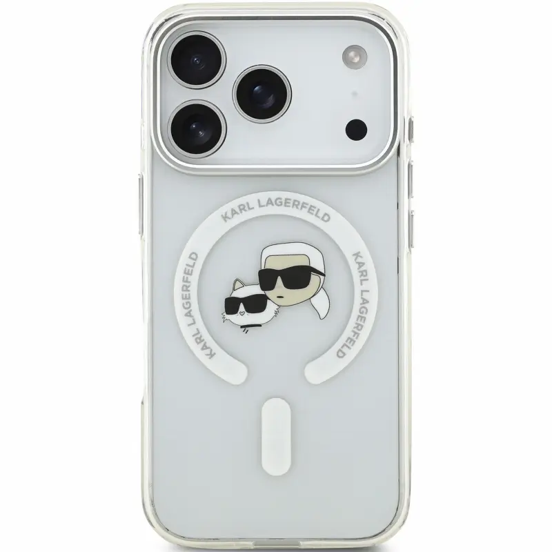 Etui Karl Lagerfeld IML K&CH Heads Metal Frame MagSafe do Apple iPhone 17 Pro / 18 Pro, White 1, TPU+PC