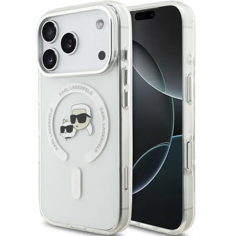 Чехол Karl Lagerfeld IML K&CH Heads Metal Frame MagSafe для Apple iPhone 17 Pro Max / 18 Pro Max, White, TPU+PC