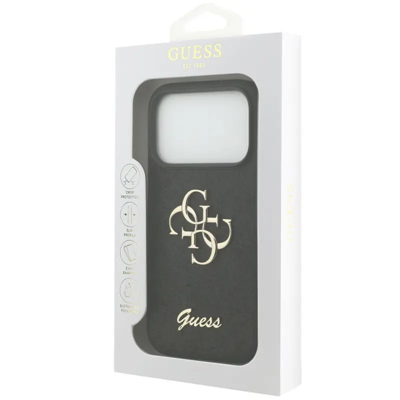 Case Guess Fixed Glitter Big 4G for Apple iPhone 17 Pro / 18 Pro, Black 4, Faux leather