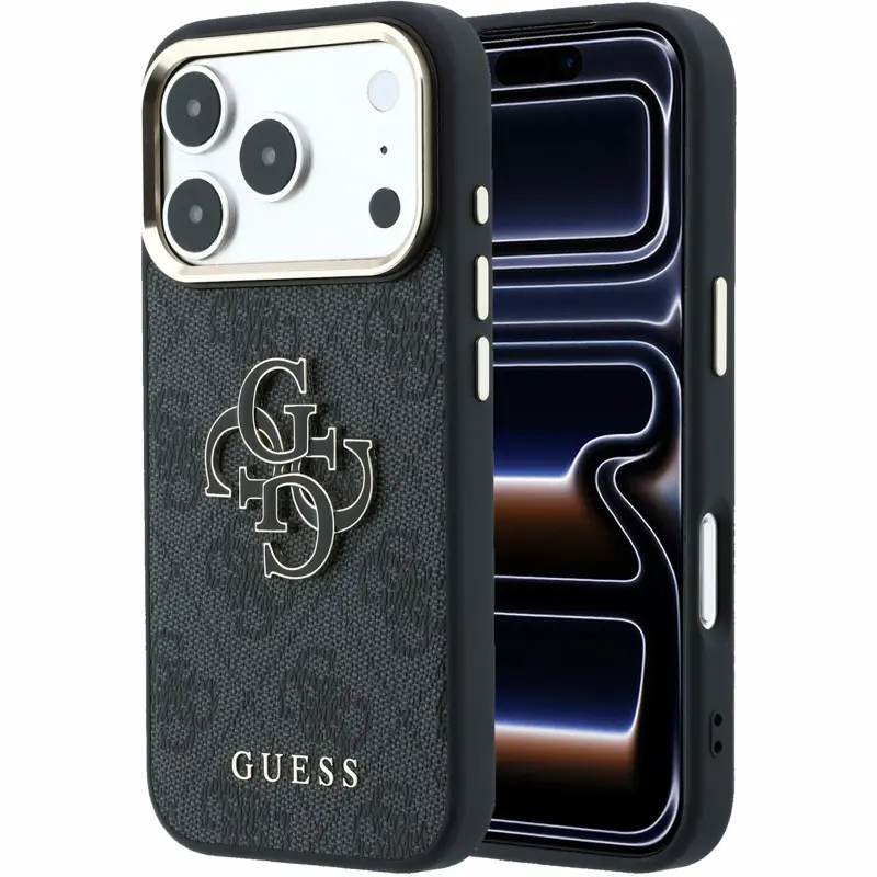 Case Guess 4G & Big Resin Logo for Apple iPhone 17 Pro / 18 Pro, Black, Faux leather