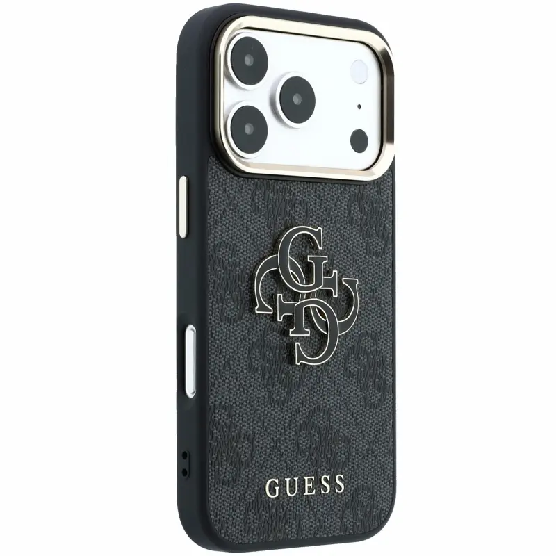Case Guess 4G & Big Resin Logo for Apple iPhone 17 Pro / 18 Pro, Black 2, Faux leather