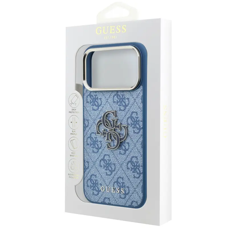 Case Guess 4G & Big Resin Logo for Apple iPhone 17 Pro / 18 Pro, Blue 4, Faux leather